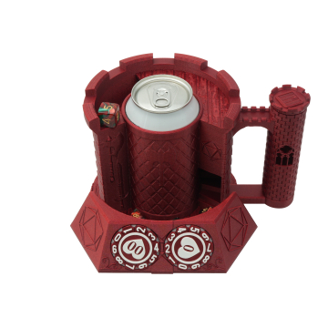 Uchwyt na kubek i puszkę -  Łotrzyk  z wieżą na kości -  Sip & Roller Rogue - Czerwony galaktyczny z brokatem, Dice Tray 1 - płotek oraz Dice Tray 2 - z licznikiem życia
