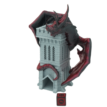 Dragon on tower PREMIUM - two-color tiny dice tower - FatesEnd Wyvern TinyTowers Dice Tower