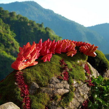 Kamienny szlachetny przegubowy smok - Cinderwing3D Gemstone Dragon - Mały, Dwukolorowy czerwony i złoty SILK