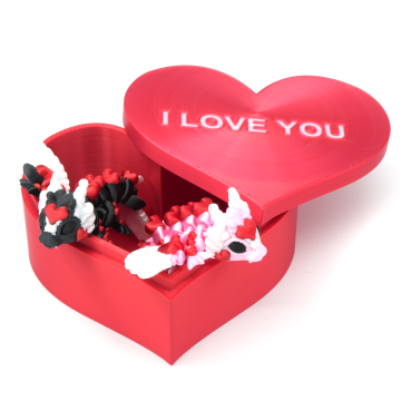 Heart container with two small heart articulated dragon with wings - Cinderwing3D Tiny Heart Dragon