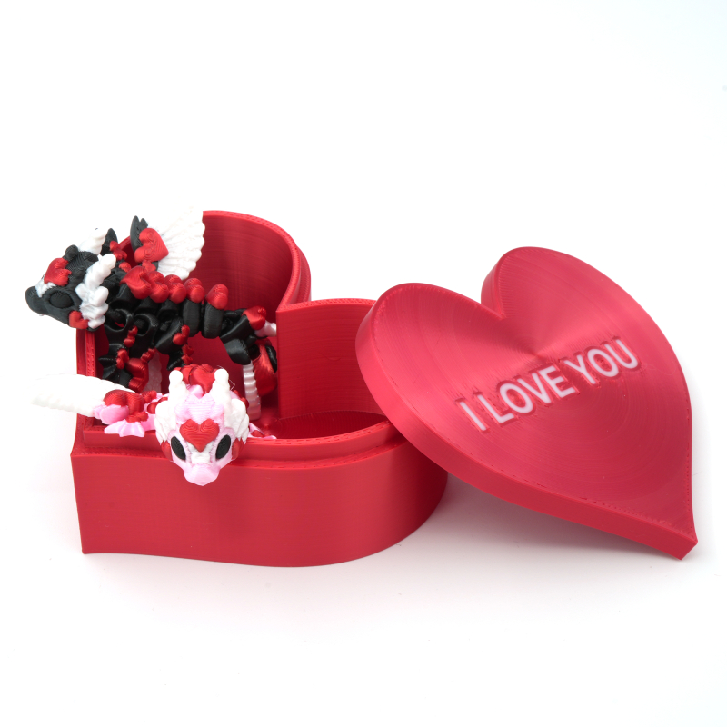 Heart container with two small heart articulated dragon with wings - Cinderwing3D Tiny Heart Dragon