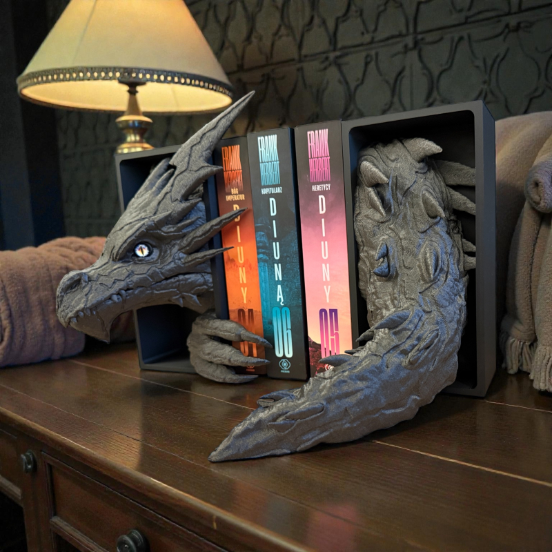 Głowa smoka błyskawicy z oczami ze źrenicami + ogon smoka - książkowy zakątek - Book Nook