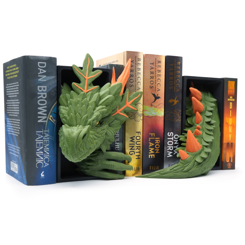 Głowa leśnego smoka z oczami ze źrenicami + ogon smoka - książkowy zakątek - Book Nook PREMIUM